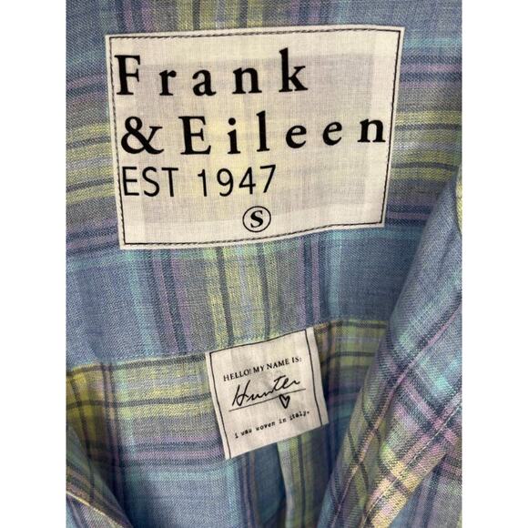 FRANK & EILEEN Sz S Small Blue Yellow Purple Plaid Linen Hunter Shirt Dress - Picture 3 of 9